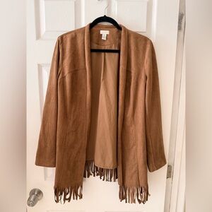Chico's Camel Faux Suede fringe Jacket 1980’s